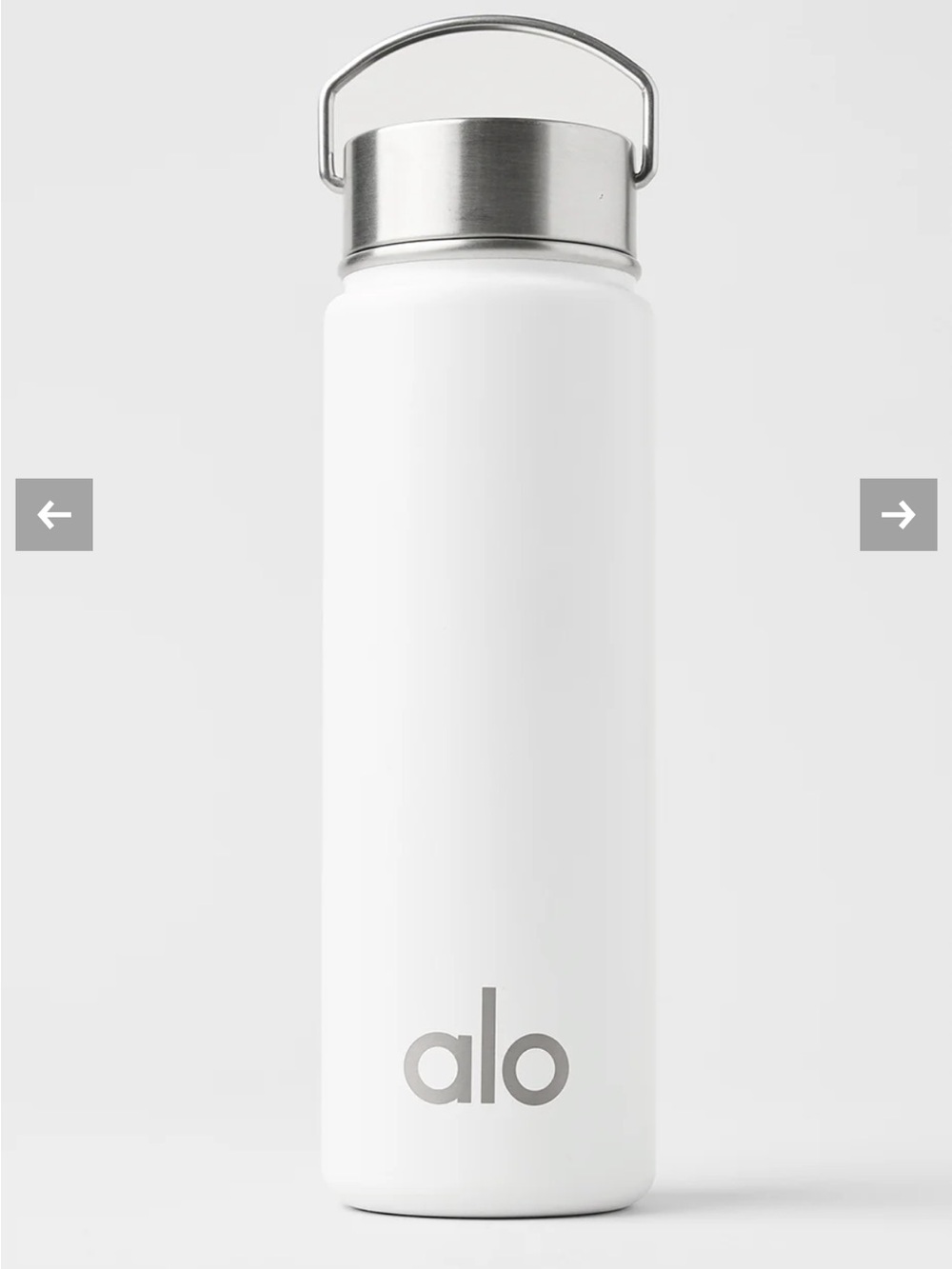 ALO Yoga White Matte Stainless Steel Water Bottle with Silver Cap 24oz NEW